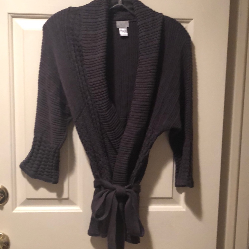 Belted wrap hip length cardigan
